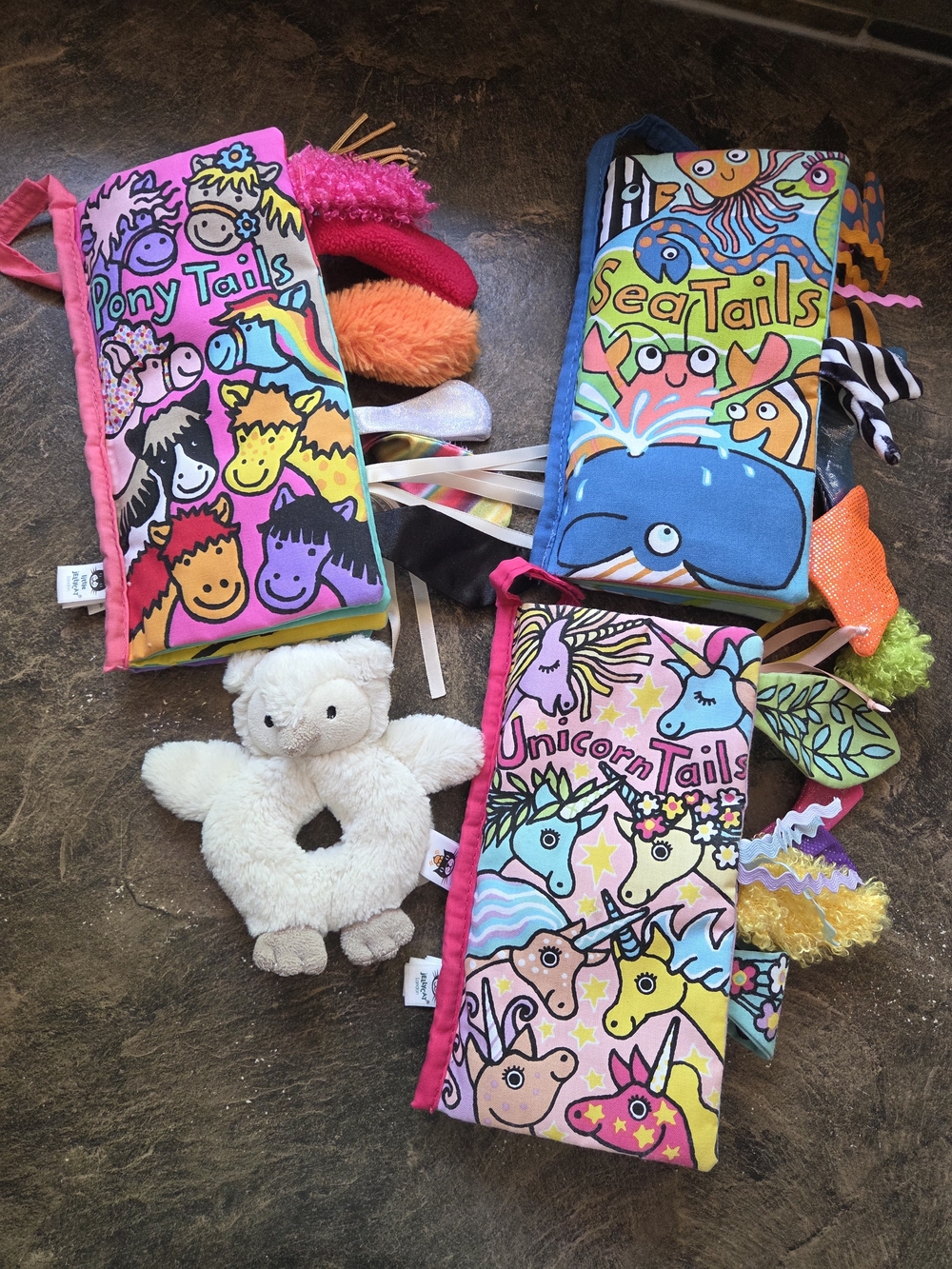 Jellycat Bundle - Plush Crinkle Sensory Books And Baby Rattle